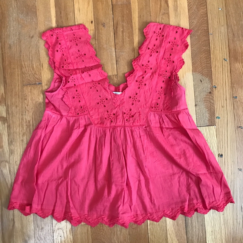 Lucky Brand Coral Cotton Eyelet Top XS